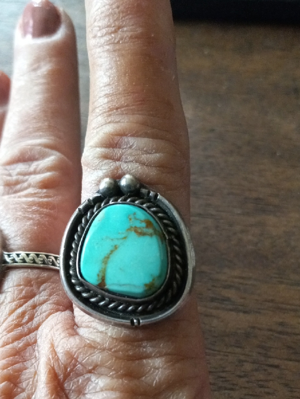 Soth Western Sterling Silver Turquoise Statement Ring - Sz.7